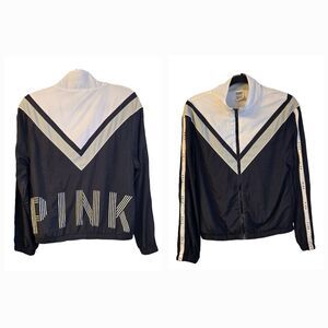Victoria's Secret PINK Nylon Windbreaker Jacket Black White Women's XS/S NWOT